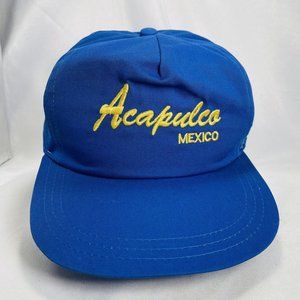 Gorras Garbar Bor Acapulco Mexico Ajustable Snap Back Retro Blue w Gold Writing